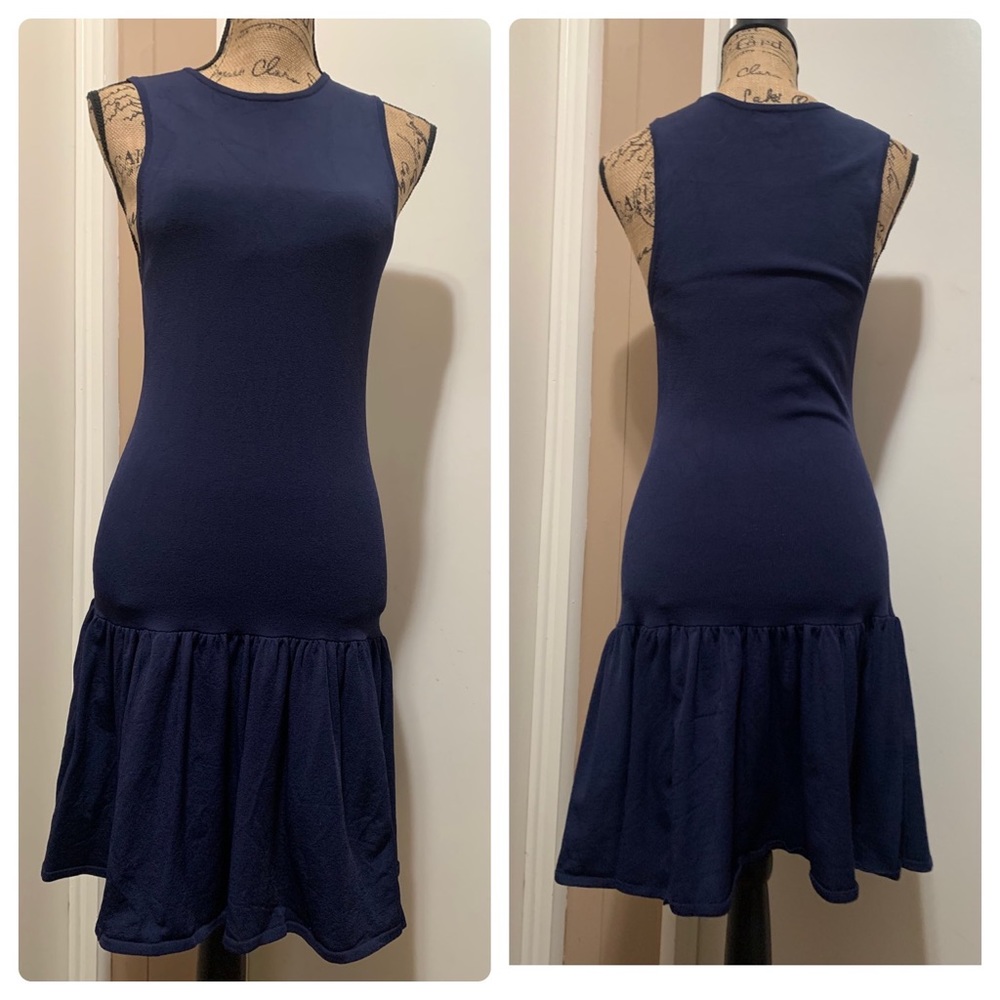 Tildon Dress Sleeveless Navy Blue Ruffle Hem XS